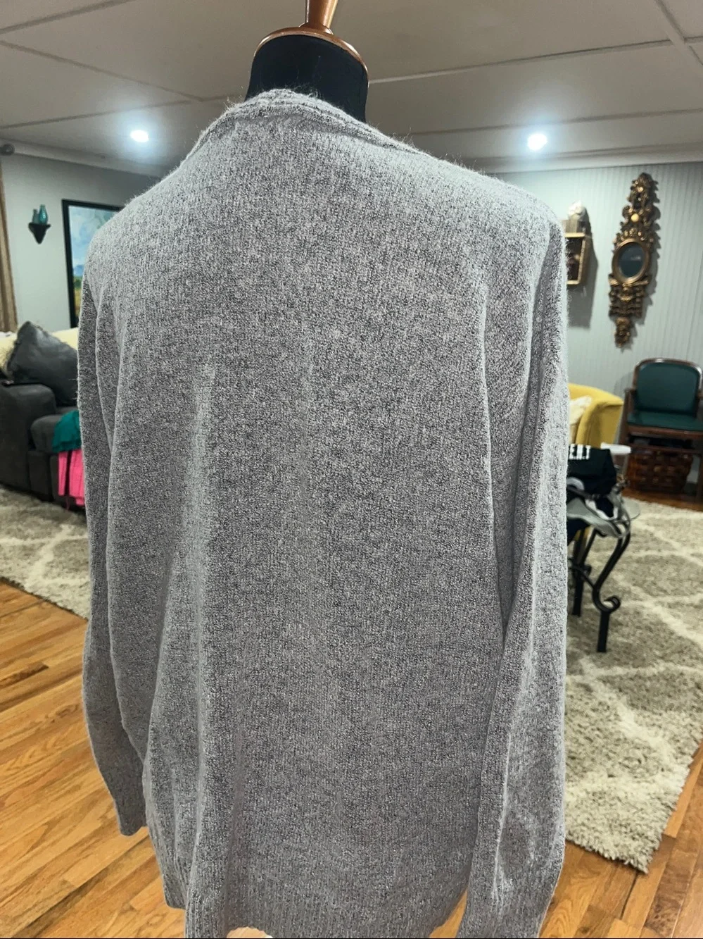 jason maxwell Light Gray V-Neck Ribbed Front Sweater